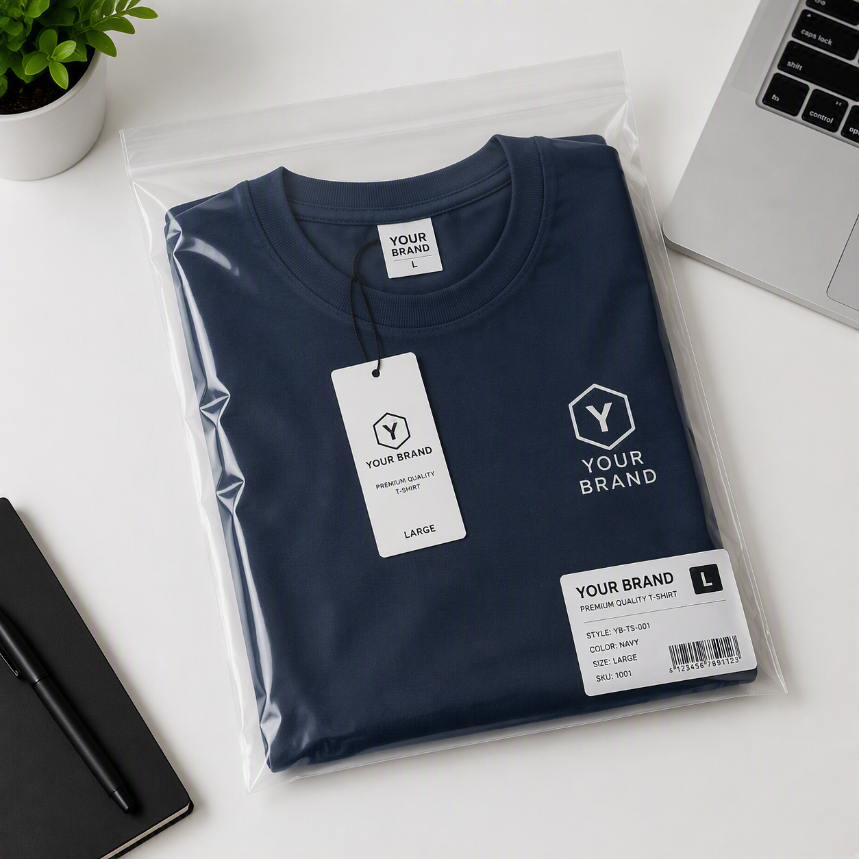 Custom t-shirt sample pack branded poly bag